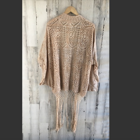 Lovestitch Long Kimono Crochet Duster Fringe Cardi - Picture 5 of 8